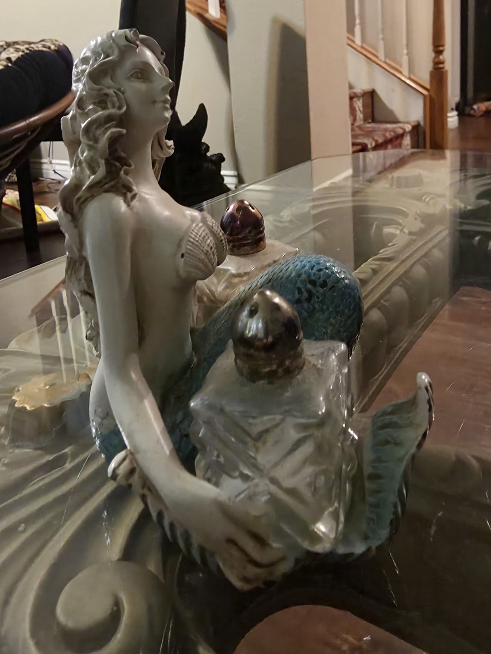 Ceramic Mermaid Figurine Accent Sculpture in Teal and Cream